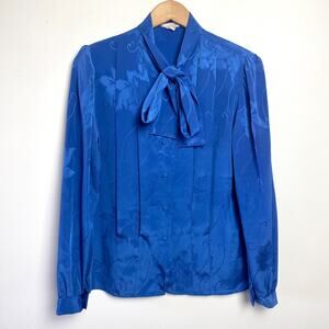 Vintage 80s Satin Pussybow Secretary Blouse Medium Feminine Twee Romantic Office